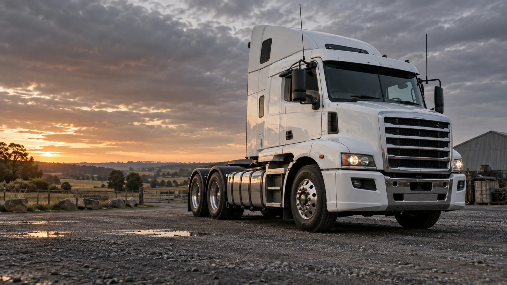 Illustration of a heavy truck in a rural setting